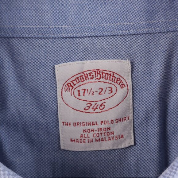 Brooks Brothers Button-Down 17.5 2/3 Regular Cotton Non-Iron Blue Long Sleeve - Picture 8 of 15